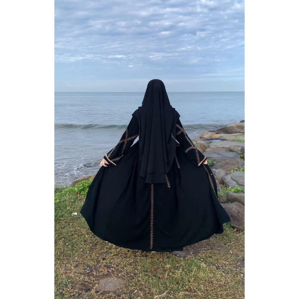 COD AVAILABLE - Abaya 2in1 คาร์ดิแกนด้านนอกและ Gamis RISANA JET BLACK Premium หรูหราและสง่างาม Cantika มุสลิม