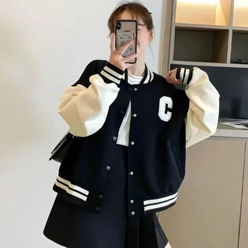 Just Jacket - Varsity Baseball Jacket ขนาดใหญ่ (S - 6XL) C LOGO INITIAL NAME น่ารัก (CAN CUSTOMIZE L