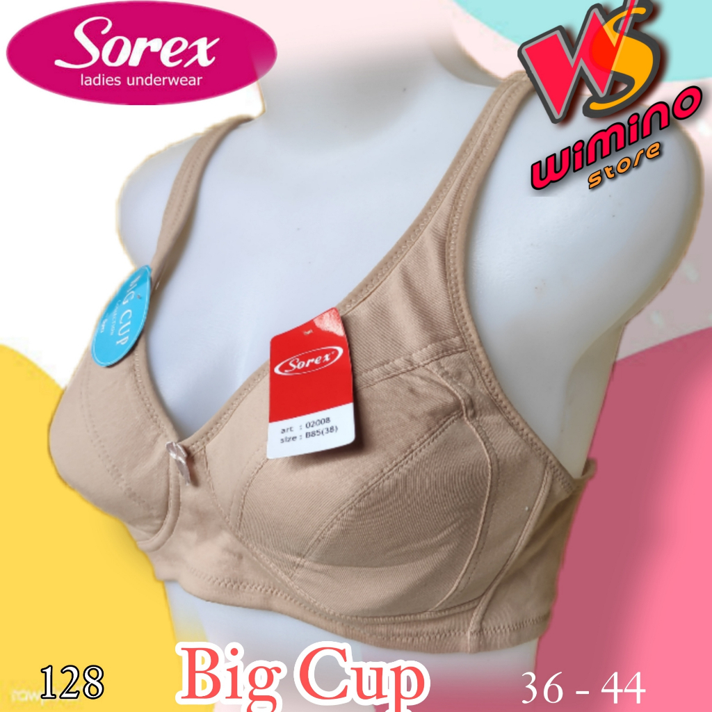 W128 Sorex Bra Big Cup Foam No Wire Cup C สามตะขอ Size 36 - 44