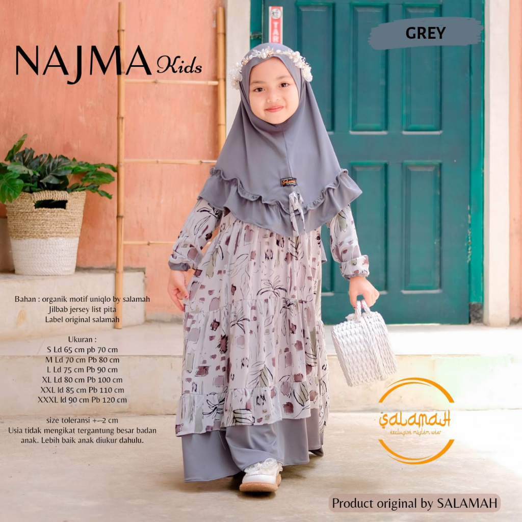 HOT PRODUCT NAJMA KIDS Childrens Gamis Plus Syari Model Hijab สําหรับเด็กอายุ 2 3 4 5 6 7 8 9 11 - 1