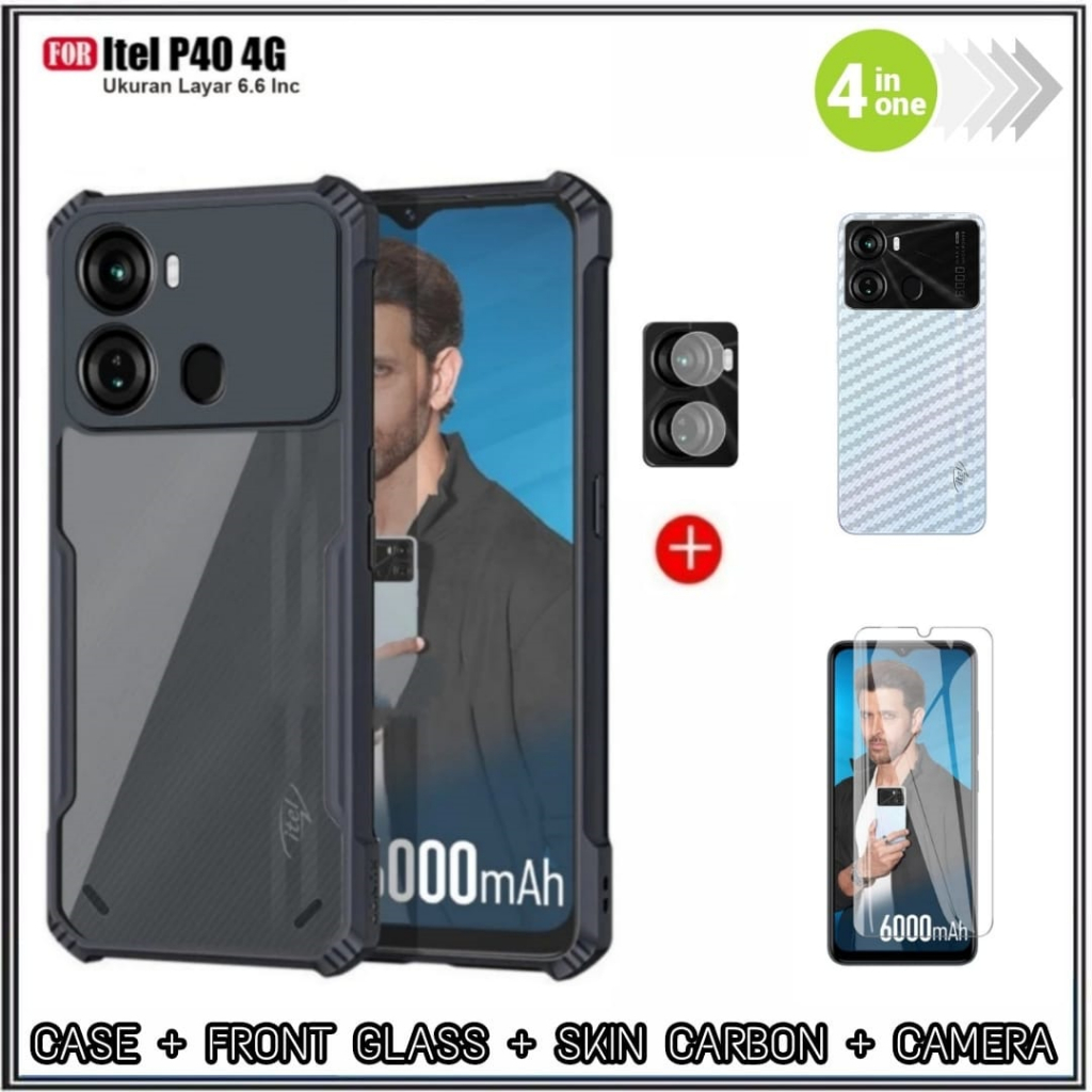 4in1 Case Package Itel P40 4G SoftCasing Cover + กระจกนิรภัย Mondi Store