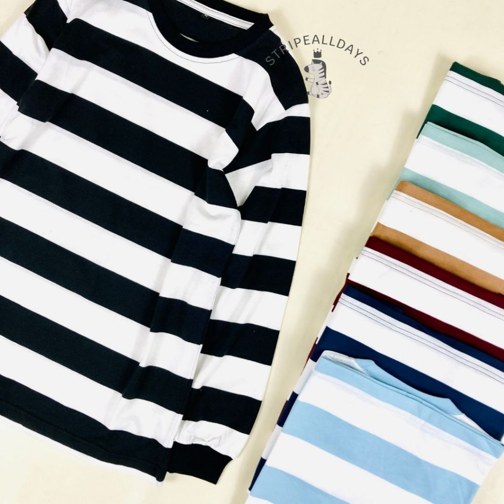 KATUN 12.12 little tripalldays - เสื้อยืดลายทางผู้ใหญ่ BIG V1 RIB Series Long Sleeve / tops for men, women, unisex, ลายทาง, ลาย, blaster คู่ / ML XL / BB 35 กก. ถึง 85 กก. / คอตตอน Cvc