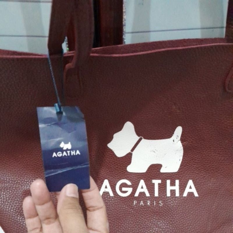 Original AGATHA paris branded tote bag พร้อมป้ายหนัง monza bag preloved 45x30