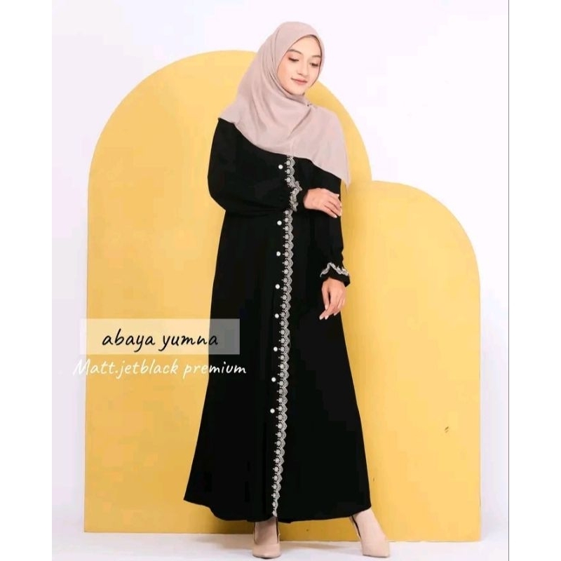 TRENDY YUMNA ABAYA JETBLACK S-XXL EXCLUSIVE DEEP BLACK GAMIS SET
