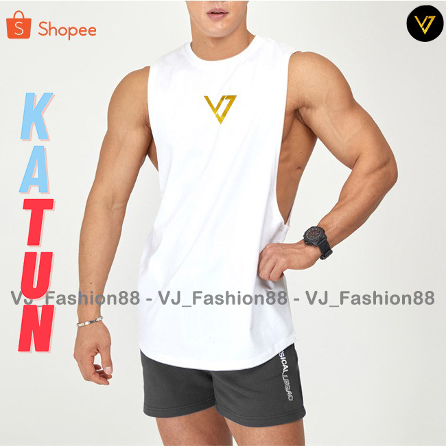 ผู้ชาย SINGLET TANKTOP GYM SPLIT LOWCUT VJ LOGO