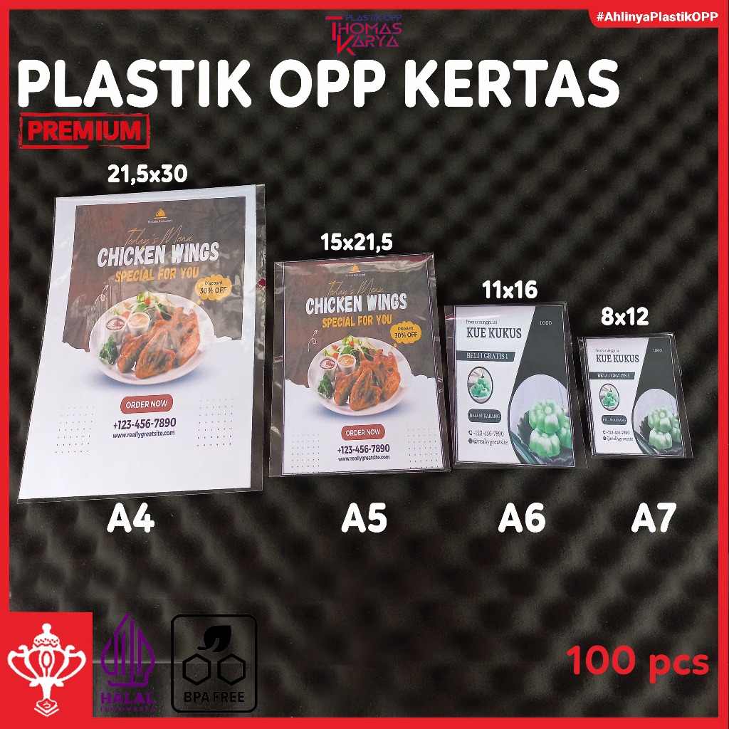 กระดาษพลาสติก A4 F4 HVS A3 A5 A6 A7 บรรจุ 100 ถุง OPP สําหรับเชิญจัสมิน, Diplomas, Brochures