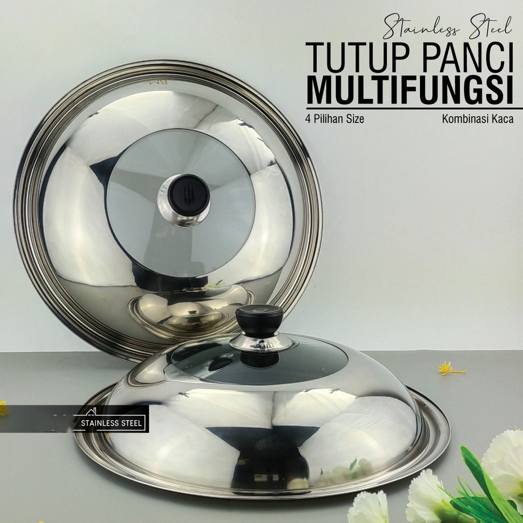 INDOLINE - GLASS STAINLESS STEEL LID - MULTIFUNCTIONAL POT LID UK 28/30/32/34/36CM - ELECTRGANT VERS