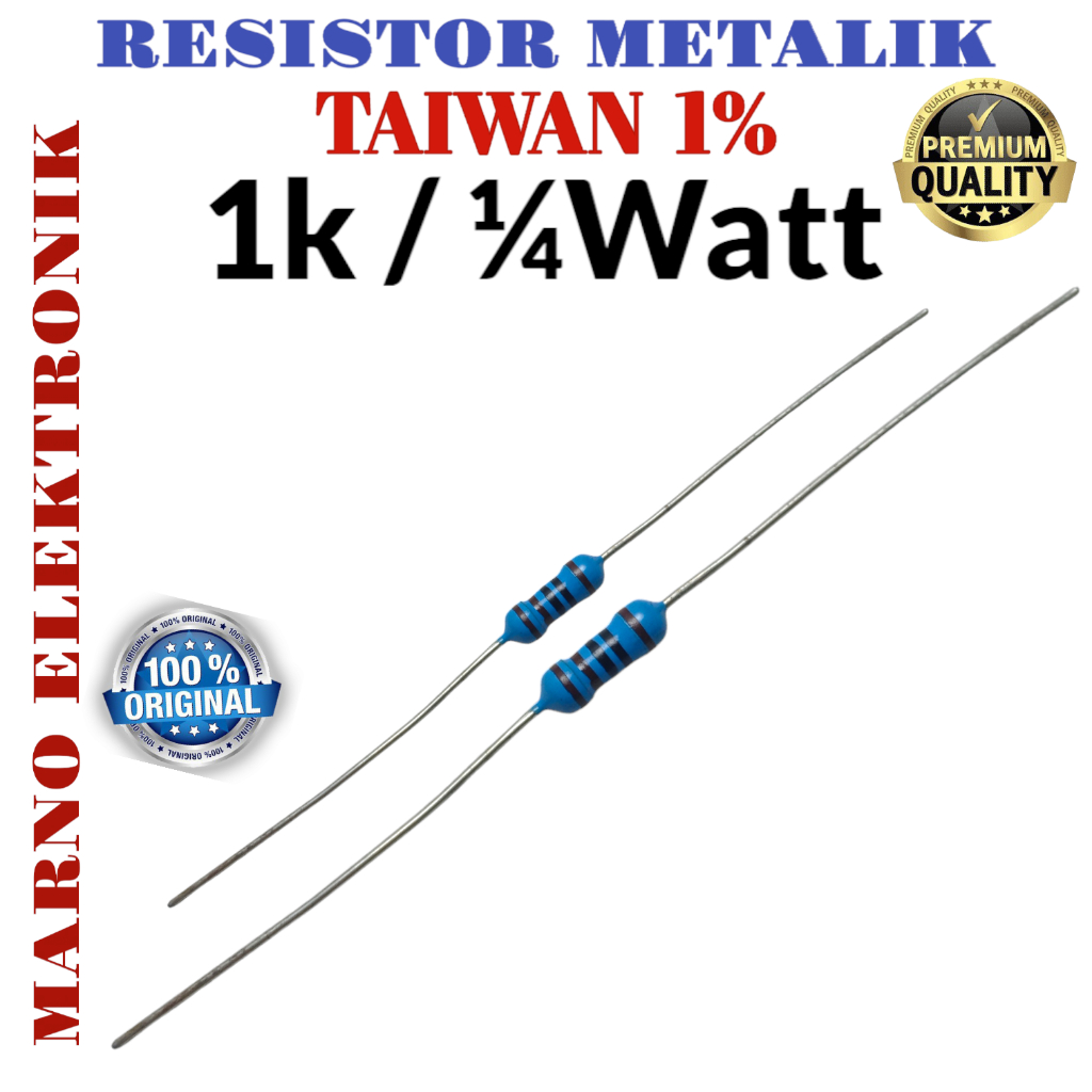 RESISTOR 1/4 0.4 WATT METALLIC METAL TAIWAN 1% 10x 1K 1K2 1K5 1K8 2K 2K2 2K7 3K3 3K6 3K9 4K1 4K7 5K6