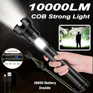 Anbolt 10000 Lumens Senter Super Terang  Senter Tahan Air Laser Jarak Jauh 10 KM Waterproof Flashlight Outdoor Senter Led Super Terang