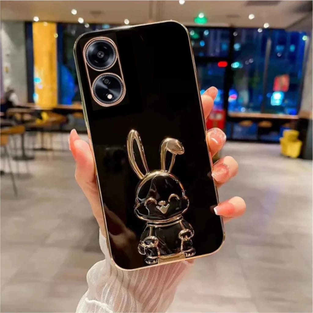 เคสแบบนุ่มชุบสําหรับ OPPO A38 4G / OPPO A18 ที่วางโทรศัพท์กระต่ายฟรี