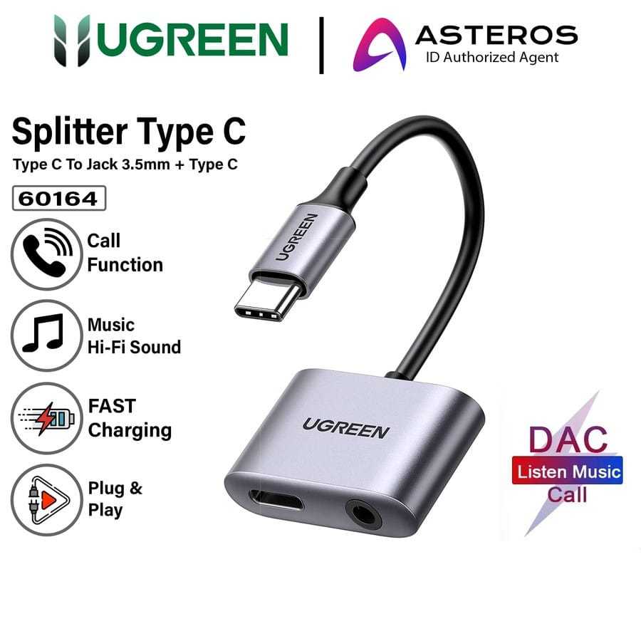 LIGHTHING UGREEN ชิป DAC อะแดปเตอร์เสียง Type C ถึง 3.5 มม. พร้อม PD 60164