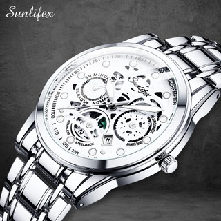 Sunlifex Jam Tangan Pria  9001 Original Display Kuarsa Anti Air Tali Stainless Steel Santai Mode Jam Tangan Cowok