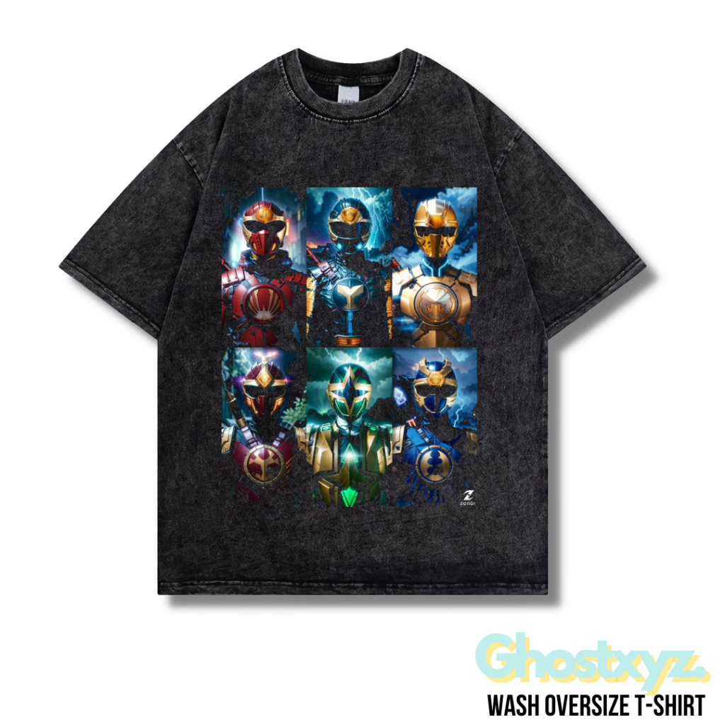 Ghostxyz เสื้อยืดโอเวอร์ไซซ์ พิมพ์ลาย "Power Rangers" สไตล์วินเทจ