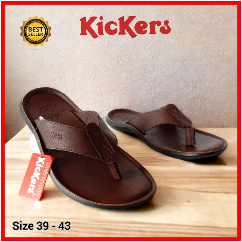 รองเท้าแตะผู้ชายอย่างเป็นทางการ Kickers Capit Leather Flip-flops / Mens Leather Casual Kickers Sandals สําหรับผู้ใหญ่