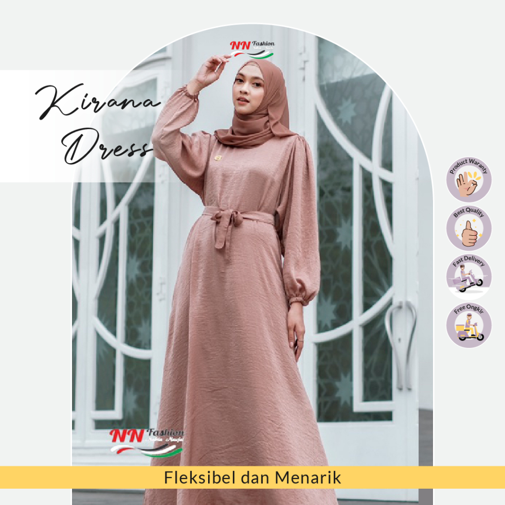 Kirana Dress Gamis Shimmer Silk Santorini Premium Plain Wudhu Friendly By NNFashion22