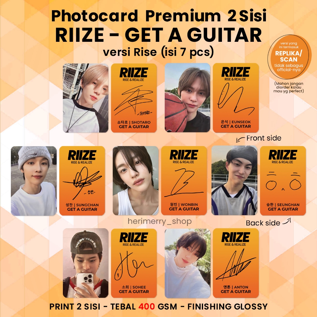 (ISI 7 ชิ้น) Photocard RIZE GET A GUITAR - Potocard PC Premium 2 ด้าน Kpop Merch Unofficial การ์ด