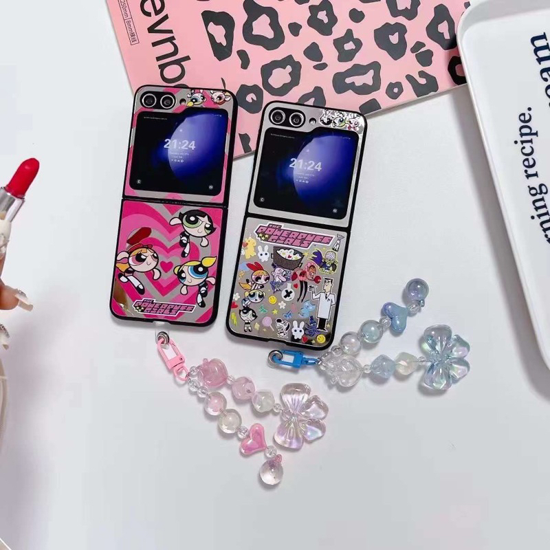 ใหม่น่ารักกรณี Zflip8 สีชมพูสีฟ้าสีเขียว PowerPuff Girls PowerPuff สาว Buttercup กระจก Kaca แก้ว Sup