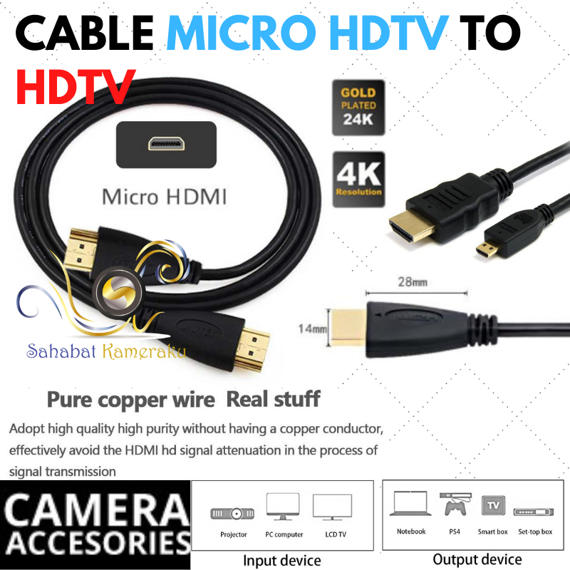 1m 3m 5m 10m สาย Micro HDMI ประเภท D กล้อง Sony Canon Nikon Panasonic JVC Fujifilm Olympus GoPro สาย