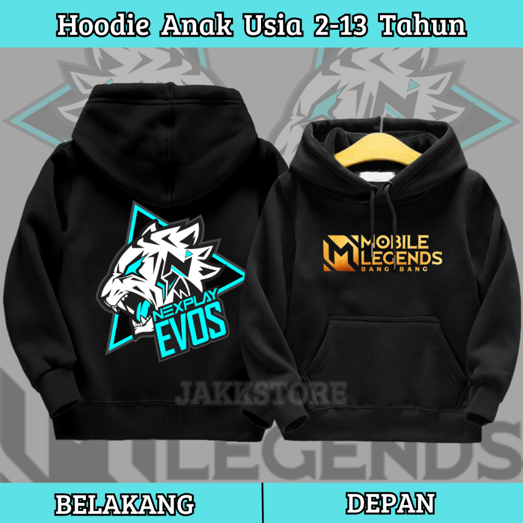 Hitam Cool ML Hoodie สําหรับเด็ก/EVOS Hoodie สําหรับเด็กอายุ 2 3 4 5 6 7 8 9 10 11 12 13 ปีใหม่ล่าสุด/MOBILE LEGENDS เสื้อกันหนาวสําหรับชายสีดํา