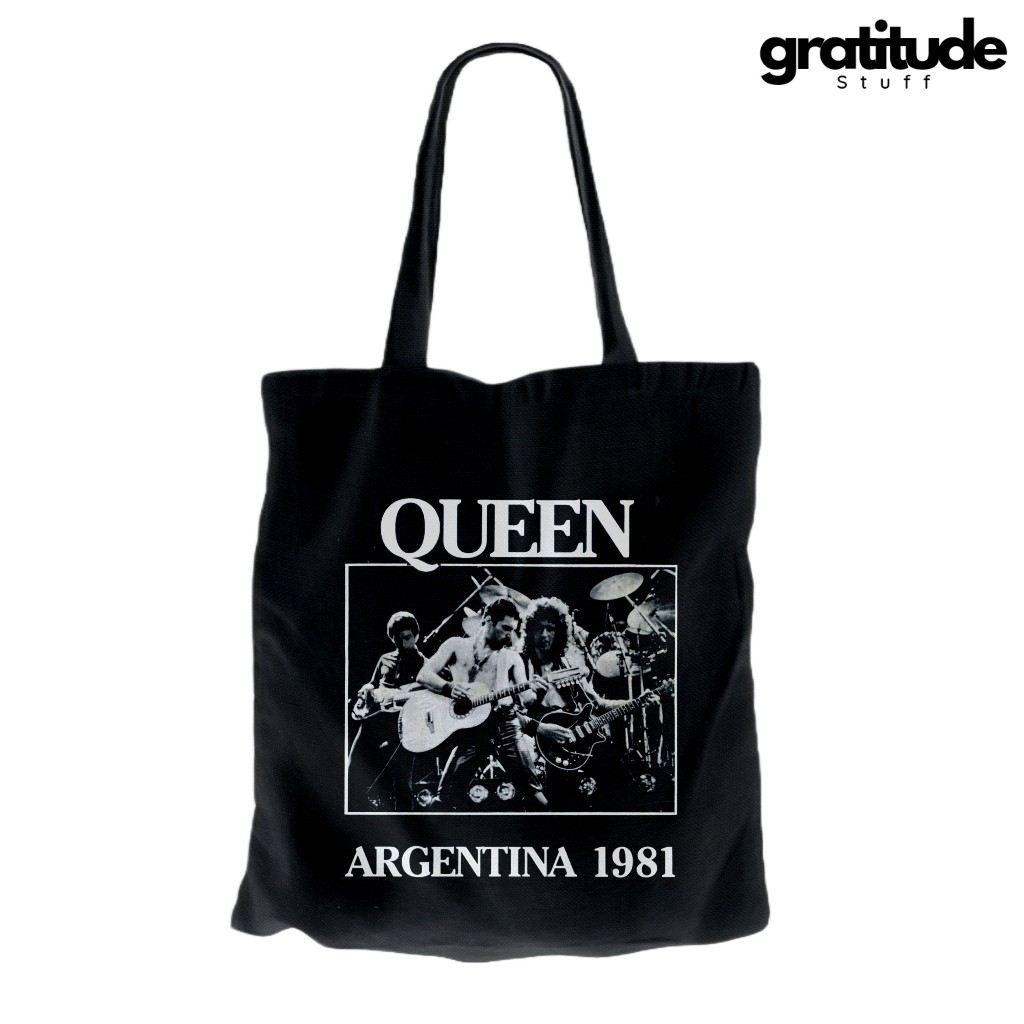 Tote Bag Queen 1981 Band Metal Rock Pop Punk Music กระเป๋าผ้าแคนวาสหนา