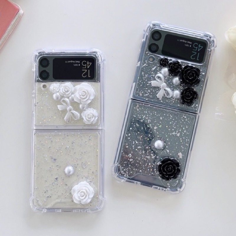 Samsung Zflip7 Zflip6 Zfold7 สวยสไตล์เกาหลีกรณีดอกไม้ Flakes Glitter Pretty สําหรับ Samsung Z Flip 5