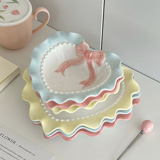PM 03 SATUAN Piring Mangkok Mug Keramik Vintage Bentuk Hati Bulat Heart Pita VERSI 1 Estetik ala Korea / Pastel Heart Shape Ceramic Plate Bowl