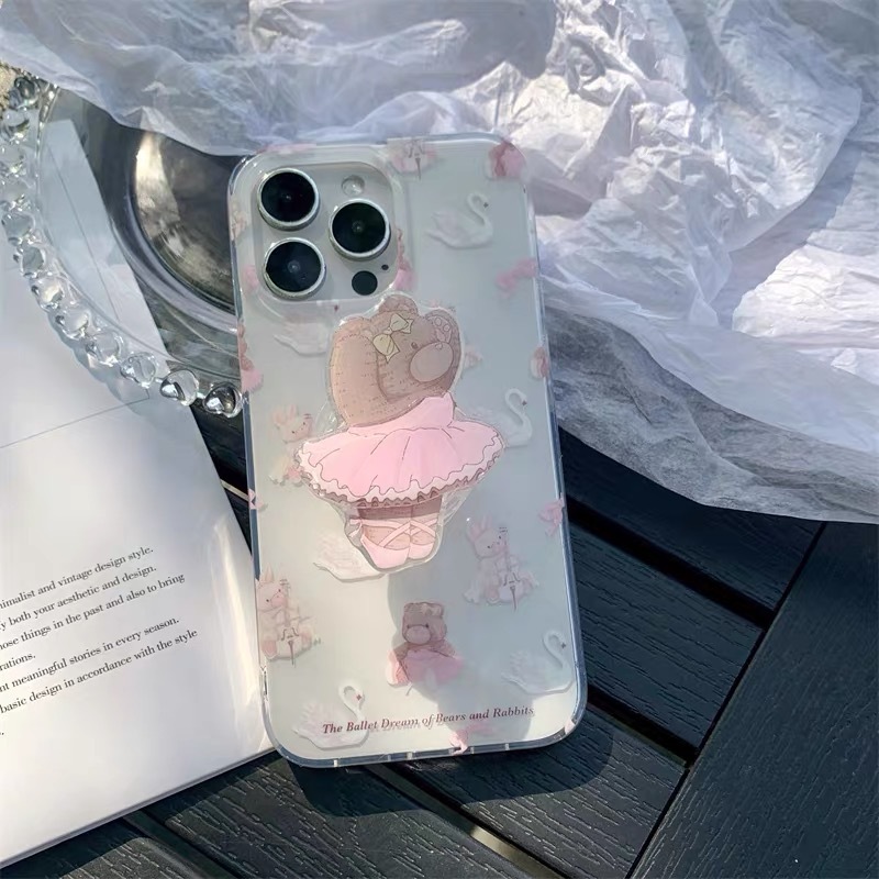 เคสโทรศัพท์มือถือ กันตก สองชั้น ลายหมี พร้อมขาตั้ง สําหรับ iPhone 14proMax Apple 13 12