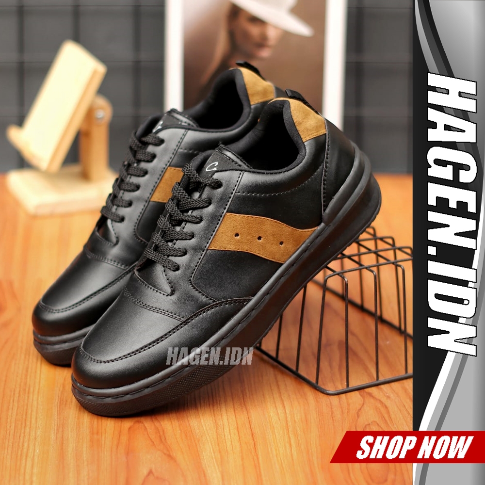 HGN Vazquez รองเท้าผ้าใบลําลองผู้ชายสีดําหนังต้นฉบับอย่างเป็นทางการ