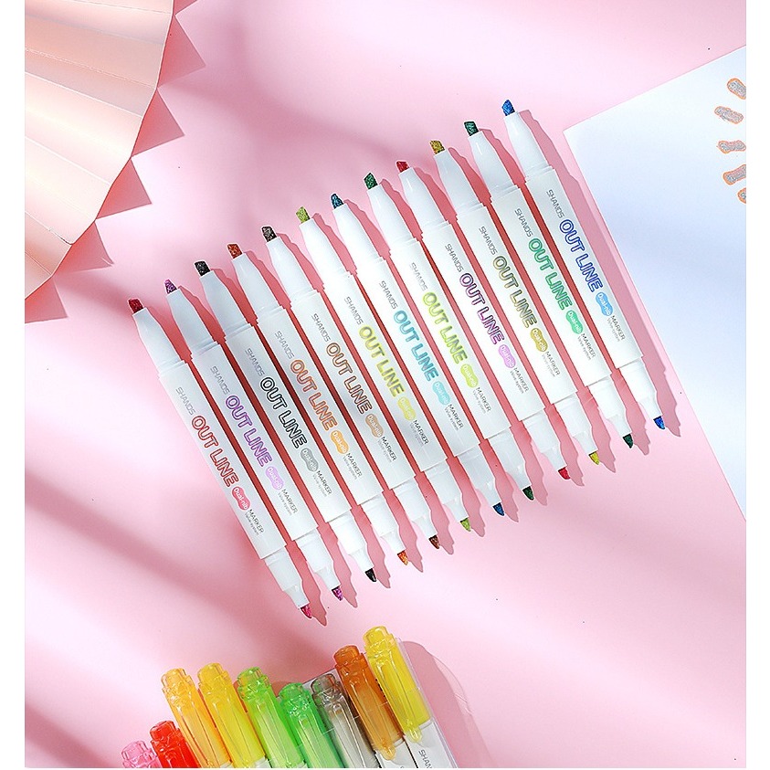 HS OUTLINE GLITTER PEN HIGHLIGHTER STABILLO GLITTER PEN MARKER 2 ด้านข้างปากการะบายสี PHOTOGRAPHY DI