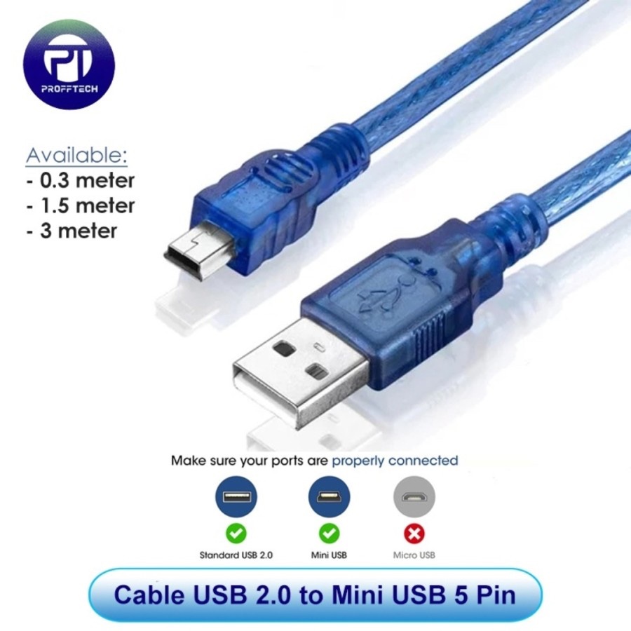สาย USB to Mini USB, 5 Pin USB, 30cm ProffTech Original 100%