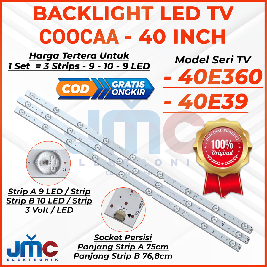 COOCAA 40 นิ้ว LED TV BACKLIGHT 40E360 40E39 BL KOKA COCA ไฟ LED 40 IN 9K 10K 9K 3V