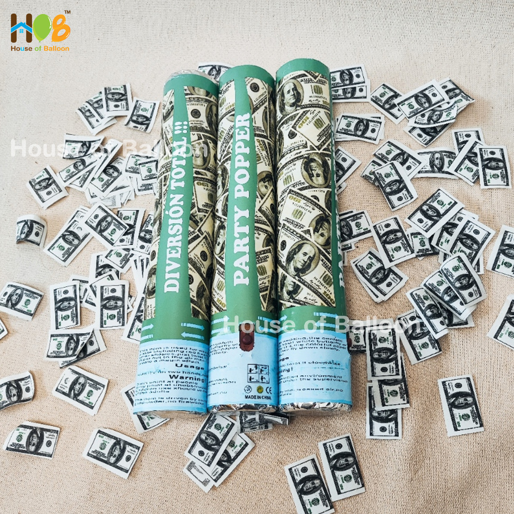 TOMBOL Party Popper Confetti Dollar Money 30 cm / confeti 30cm / ปุ่ม
