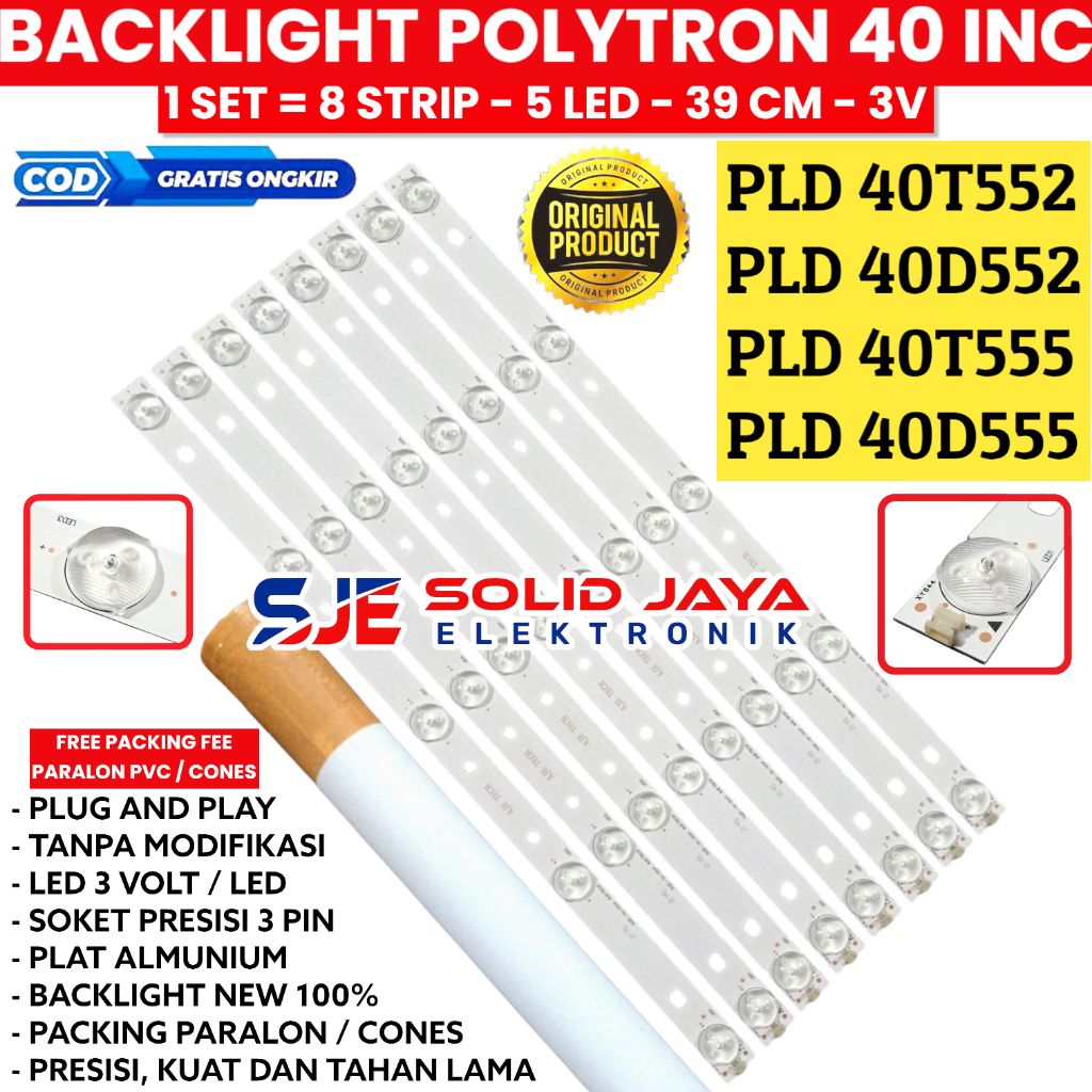 POLYTRON 40 INC LED TV BACKLIGHT PLD 40T552 40T555 40D552 40D555 BL 5K 3V 8 คัน PLD40T552 PLD40T555 