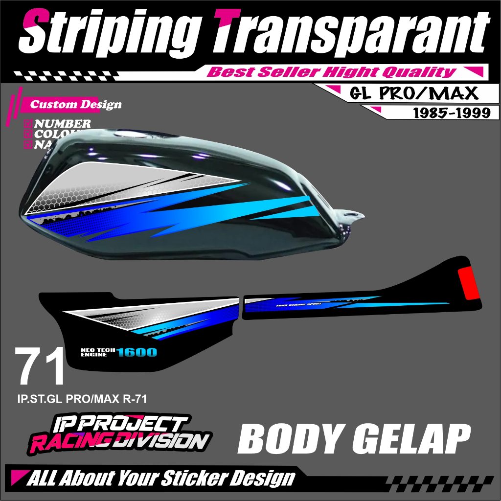 GL PRO/MAX 1985-1999 HONDA GL PRO/MAX 1985-1999 สติ๊กเกอร์แถบมอเตอร์ไซค์ - สติ๊กเกอร์รายการกราฟิก SI