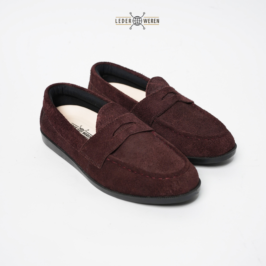 Lederweren Leder Loafer 3 Suede Burgundy Mens Loafer Casual รองเท้าทางการวัสดุหนัง