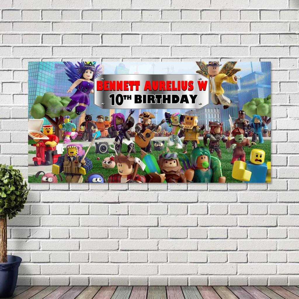 Ro Blox Mix Birthday ฉากหลังตกแต่งผนัง / Flexi Banner / พื้นหลังปาร์ตี้