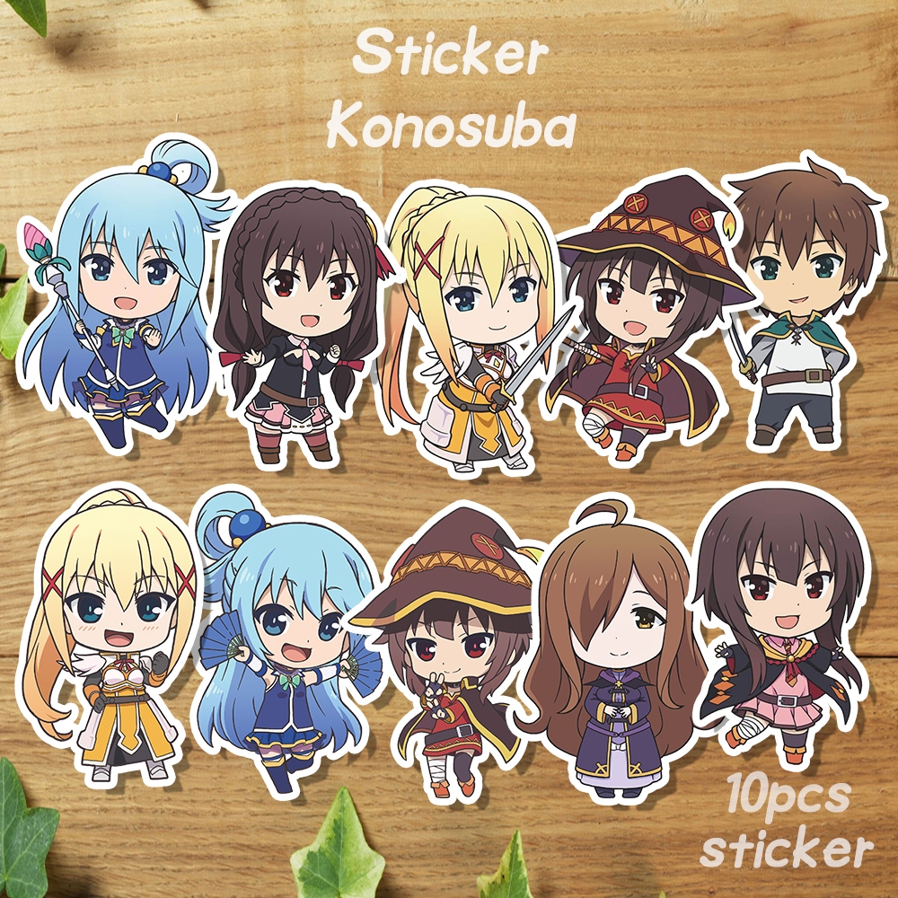 สติ๊กเกอร์อนิเมะ Konosuba - ตัวละคร Kazuma, Aqua, Megumin Konosuba 10 ชิ้น