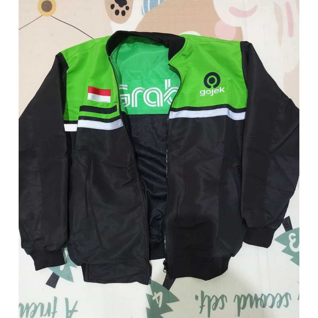 Hitam Gojek GRAB เสื้อแจ็กเก็ต แบบครึ่งตัว ปักลาย สีดํา