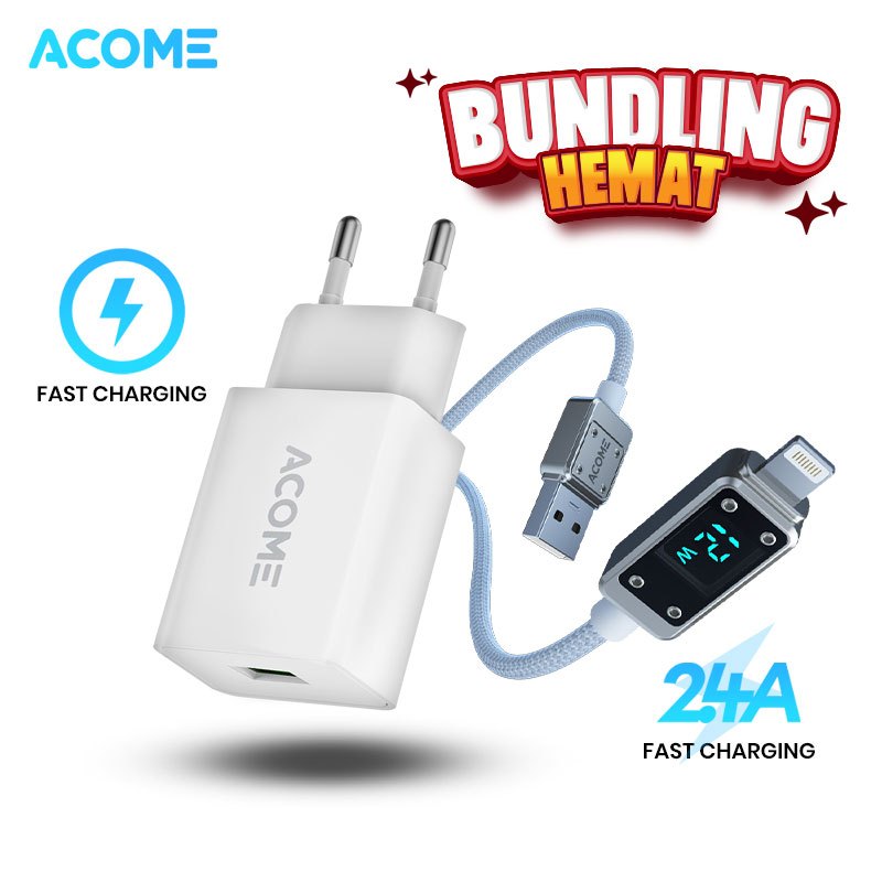 ACOME Bundling Hemat Charger AC14 พอร์ตเดียว USB Fast Charging 2A / อะแดปเตอร์พกพาขนาดเล็กดั้งเดิม +
