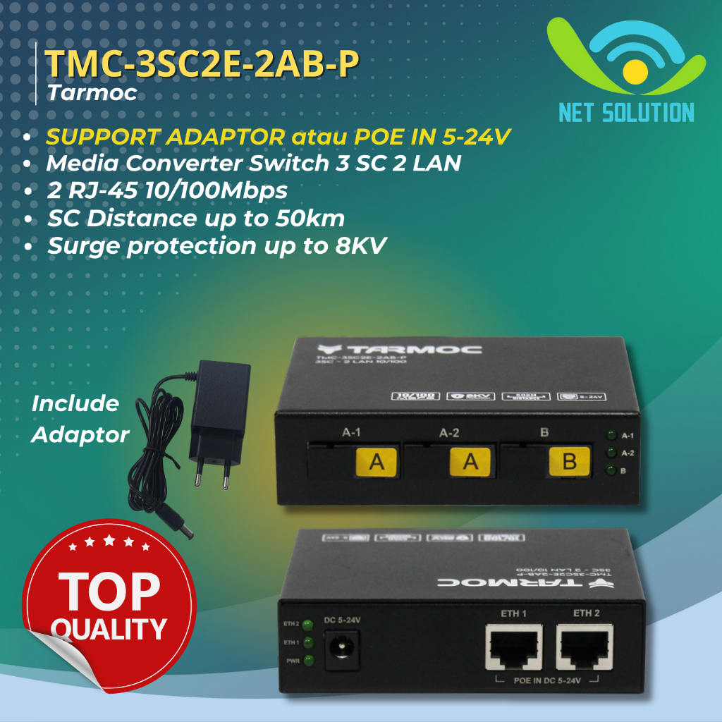 Sasageyou - Tarmoc TMC-3SC2E-2AB-P Media Converter Switch 3SC 2LAN / 3 SC 2 LAN 10/100Mbps POE IN