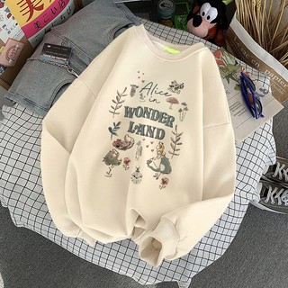 Forteid Sweater Lengan Panjang Oversized Street Style Korean Style/Switer Wanita Oversize Kaos WONDER LAND Letter Printing  Korean Style Sweater  Oversize Crewneck Wanita   Crewneck Cewek Aesthetic Sweater Oversized