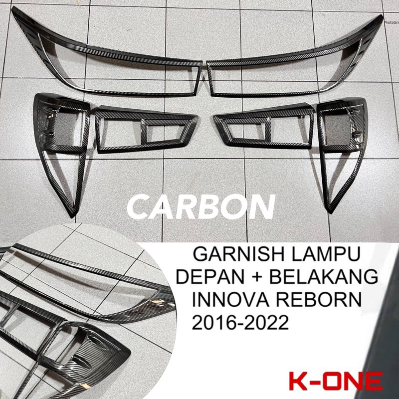 Hitam ฝาครอบไฟหน้ารถยนต์ สีดํา สําหรับ Innova REBORN CARBON 2016 2018 2020 2022 2023 TOYOTA INOVA GARNISH