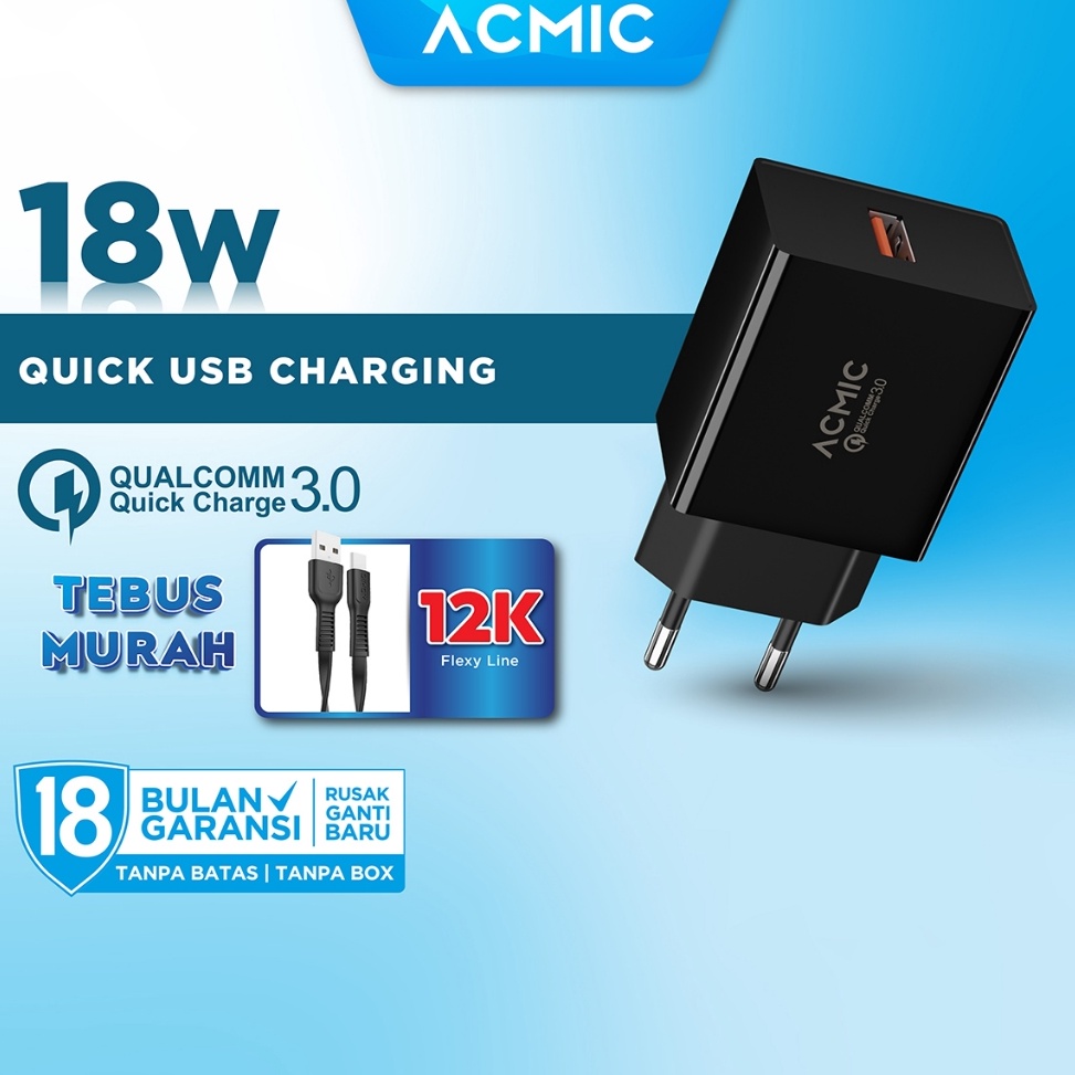 ใหม่ล่าสุด ACMIC CQC1 USB 18W Fast Charging Adapter หัวชาร์จ