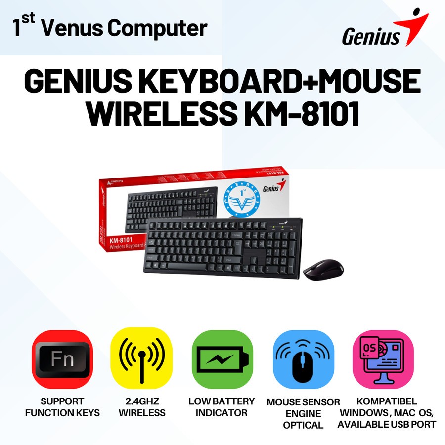 Genius Wireless Keyboard + Mouse KM8101 Genius Wireless Keyboard Mouse / SKU: KEY03-GEN