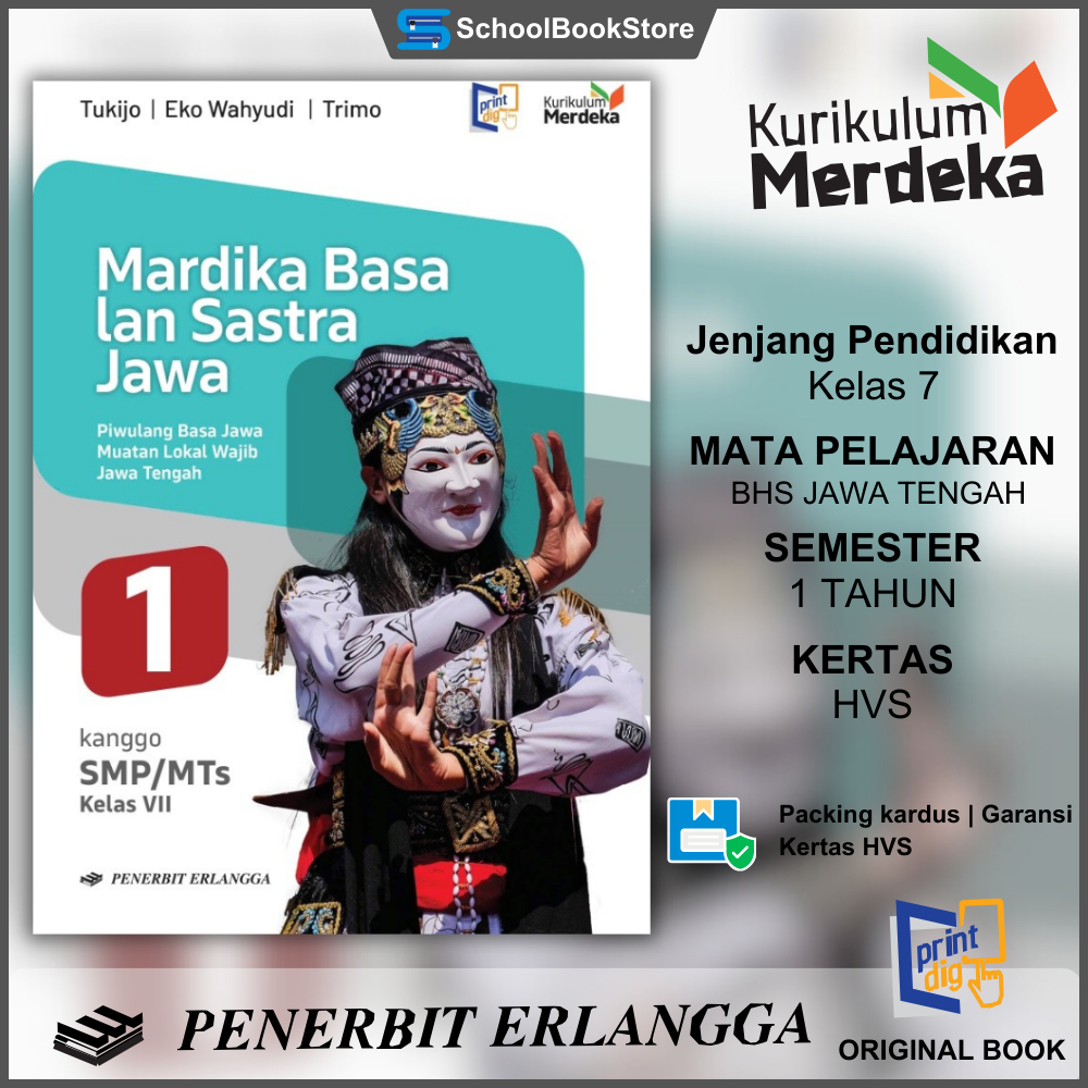 Lokal หนังสือ ERLANGGA ฐาน Mardika และวรรณกรรมชวา Kanggo SMP MTS Class 1 7 VII หลักสูตรอิสระ Local Cargo ภาษา South Java Publisher Erlanga