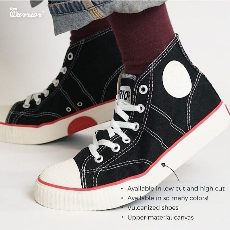 WARRIOR รองเท้าทํางานโรงเรียนและวิทยาลัยสําหรับผู้ชายและผู้หญิง WARRIOR Classic High Laces สีดําและสีขาวขนาดดั้งเดิม 37 ถึง 44 ราคา ถูกที่สุด ดีลบีเคเค แกลเลอรีภาพที่ 7