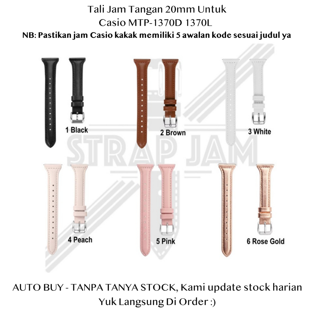 SLW สาย 20 มม. Casio MTP-1370D 1370L - สายนาฬิกาหนังสุภาพสตรีบาง