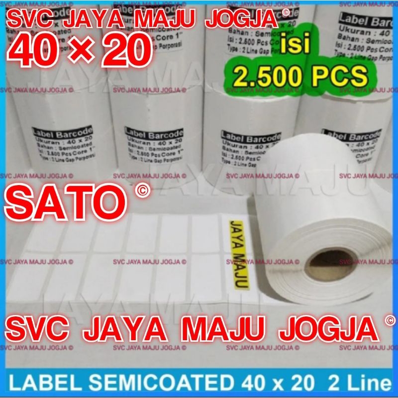 [ SATO ] 40 X 20 - 2 LINE SEMICOATED - FACE IN - CONTENTTS 2,500 ชิ้น || แกนกลาง 1" || THERMALT TRAN