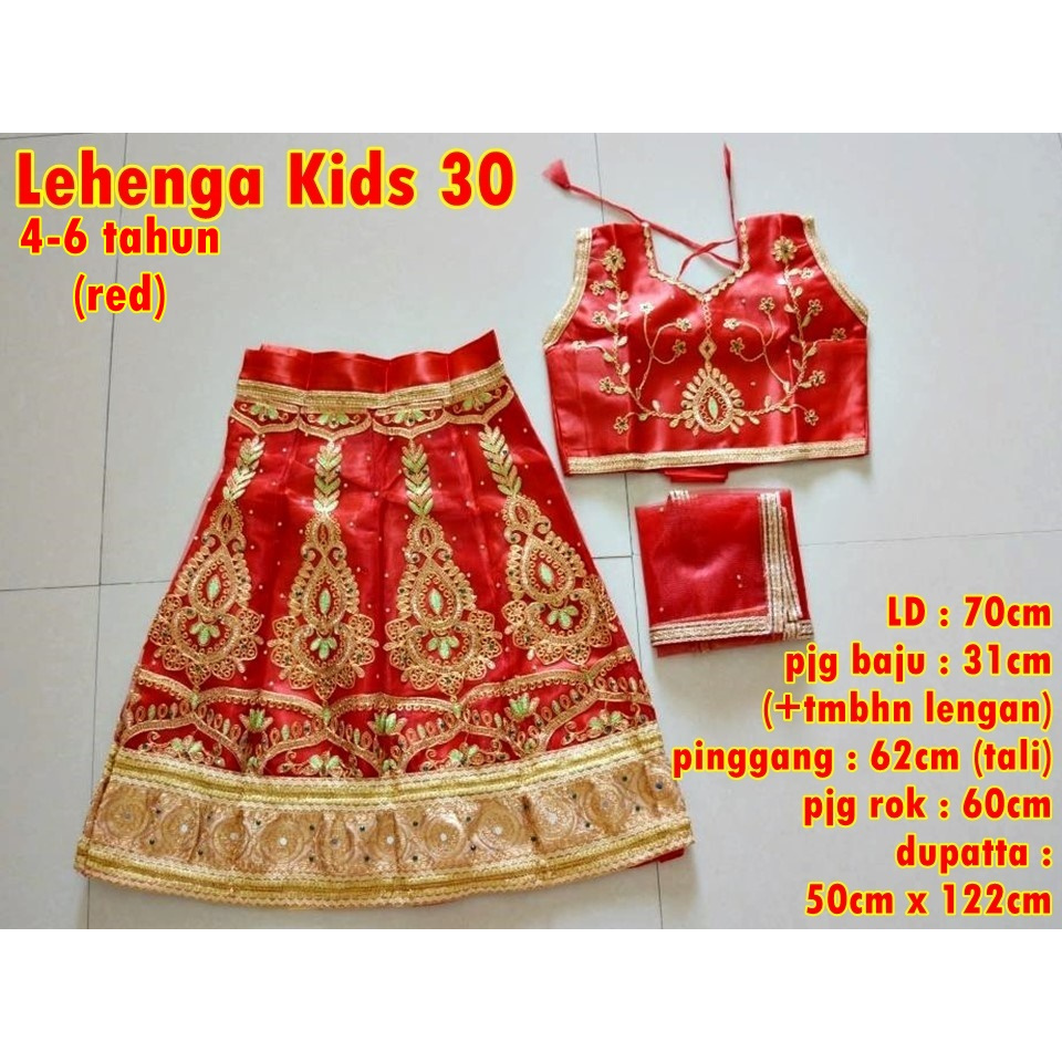 Lehenga เสื้อผ้าอินเดีย สีแดง สําหรับเด็กผู้หญิง อายุ 4 5 6 ปี