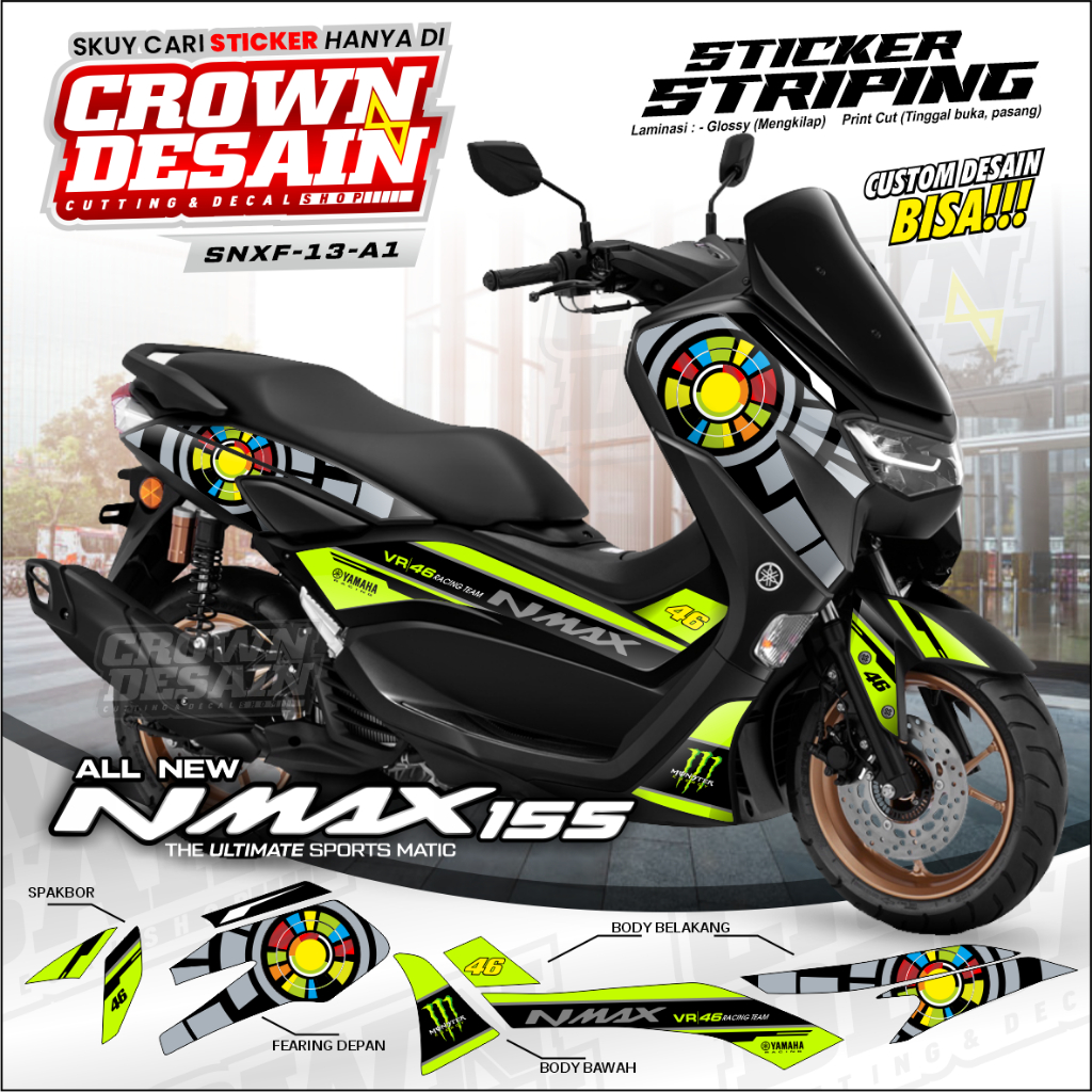 Yamaha NMAX 155 สติ๊กเกอร์ Striping ใหม่ VR46 Team Racing Design - Semifull Striping Body Trim NMAX 